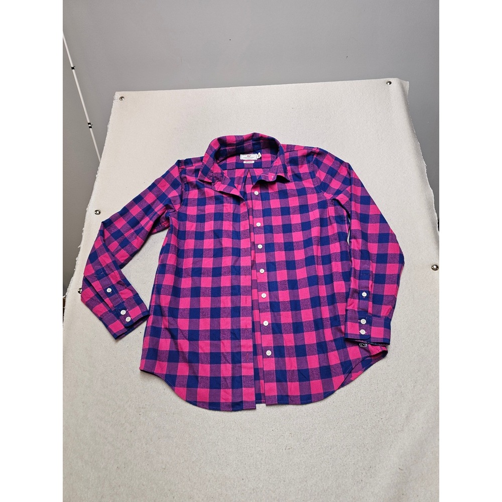 Vineyard Vines Performance Relaxed Shirt Womens 8 Pink Blue Buffalo Check Plaid